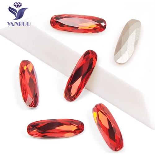 YANRUO 4161 Elongated Baguette Light Siam Sewn On Crystal Claws Charms Container For Rhinestones Needlewrok Crafts Jewel