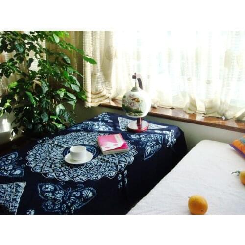 Yunnan tibet tribal batik handmade tie dye indigo table cloth ethnic boho gypsy hmong home decoration thai oriental butterfly