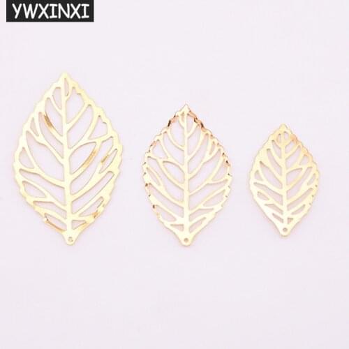 YWXINXI 50Pcs fashion simple leaf filigree metal handicraft jewelry, DIY handmade jewelry pendant costume decoration