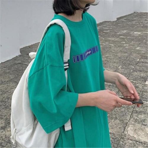 Harajuku Style Woman T shirt Letters Print Short Sleeve O Neck Women Tops Tees Casual Loose Woman Tshirt