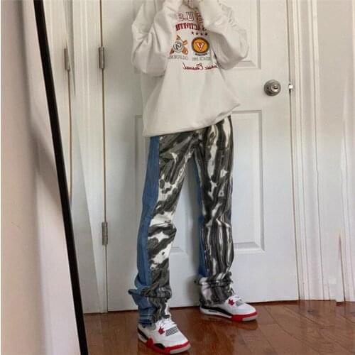 2021 Ins Internet Celebrity Famous Women Jeans Tie Dye Cargo Pants Floor Length