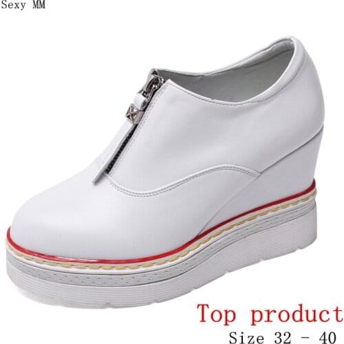 Loafers Platform Women Casual Shoes Wedges High Heels Wedge High Heel Shoes Genuine Leather Small Plus Size 32 33 - 40