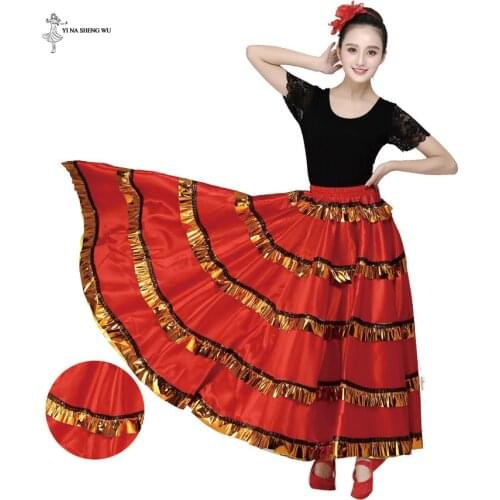 Women Belly Dance Costume Long Skirt Adult Spain Bullfighting Dance Big Swing Dance Skirt Performance Gypsy Dancewear For Women