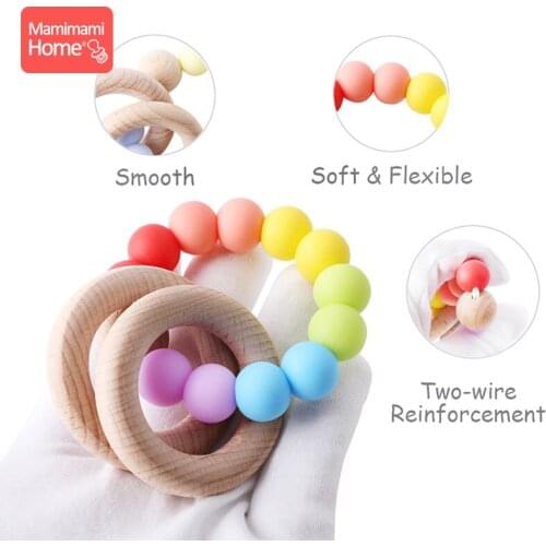 1pc Baby Teether Silicone Beads Bracelets Music Rattle Toys BPA Free Wooden Teetheing Ring Rattle Gym Baby Teether Newborn Gifts
