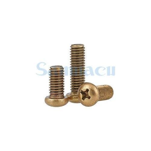 10Pcs M6 Pitch 1.0 10-30mm Phillips Pan Head Brass Cross Recessed Machine Screws