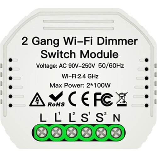 2 Gang DIY LED WiFi Dimmer Module APP Remote Control 2 Way Smart Light Switch Support Smart Life/Tuya