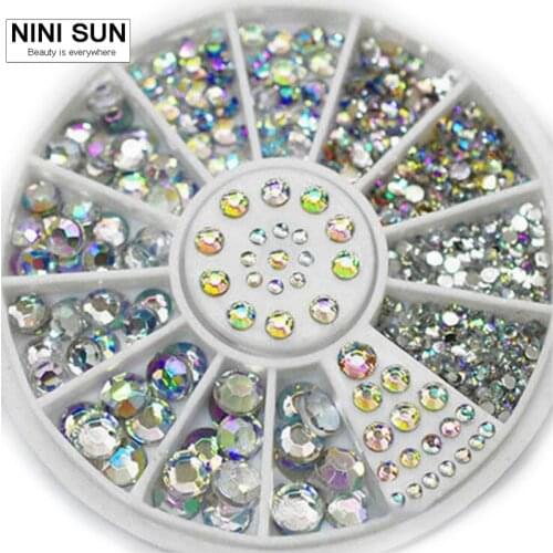 2016 Mixed Colors 5 Sizes Acrylic Glitter Rhinestones Nails Accessoires 3d Nail Art Strass DIY Decorations Studs With Wheel