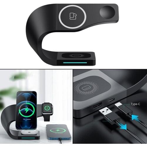 4 in 1 Wireless Charger, Qi-Certified Fast Wireless Charging Station Stand with Indicator for 12 11 Pro XS MAX XR X 8