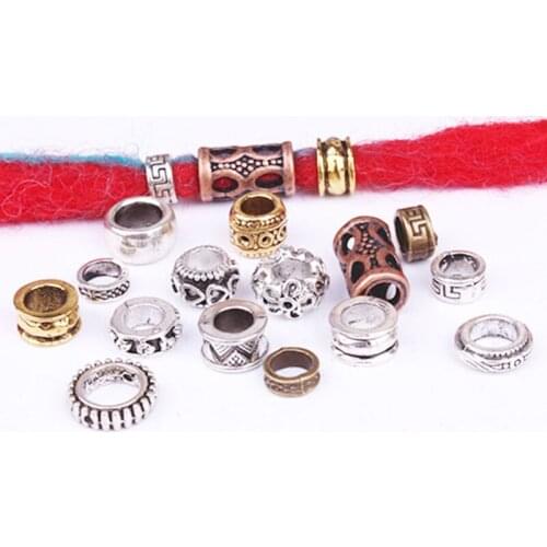 10pcs/pack Antique Silver different 15 styles hair braid dread dreadlock beads rings tube approx 5.9-6.4mm inner hole jewelry