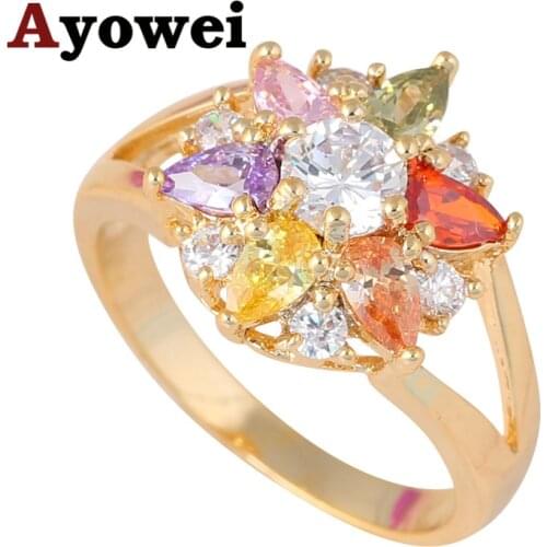 Amazing design Gold color Color Zirconia Health Jewelry Nickel & Lead Free Zirconia Golden Ring Size #7.5 KR238