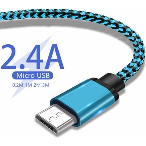 Micro USB Cable Nylon Braided 0.2M 1M 2M 3M 2.4A Fast Charging Data Sync Microusb For Samsung Xiaomi Android Mobile Phone Cables