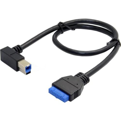 90 Degree Left angled USB 3.0 B Type Male to Motherboard USB3.0 19pin Header Cable 50cm