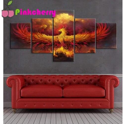 Suzaku Flame Bird diamond painting,full,square,round diamond embroidery 5 Panel,mosaic diamond diy handwork puzzle k1246