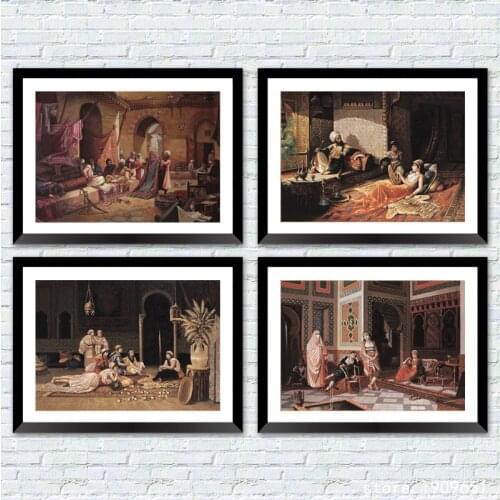 No frame classical Arab figures palace house landscape canvas printings oil painting printed on cotton art decoration picture