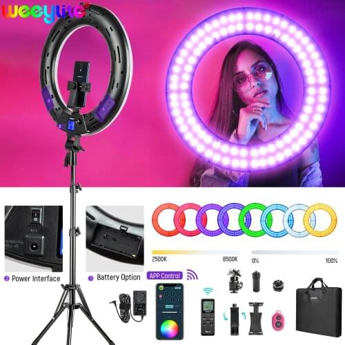 Weeylite 18 inch RGB Ring Light Kit, 2500K-8500K Dimmable LED Multicolor RGB Ring Light with tripod App Control Wireless Remote