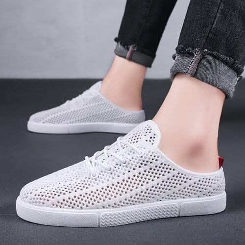2021 New Summer Lightweight Hollow Mesh Breathable Half Slippers Youth Trend Personality Fashion Lazy Shoes Mens Casual Shoes