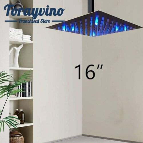 Shower head spray rainfall bathroom chuveiro de led light shower top shower 16 inch matte black orb brass mixer tap square head