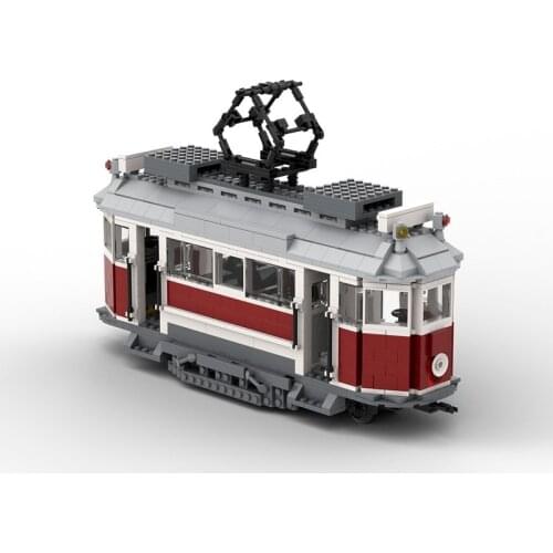 MOC Retro City Electric Track Train Passenger Car Building Block Model Railway Mens Hobby Collection Bricks Children Toy Gift
