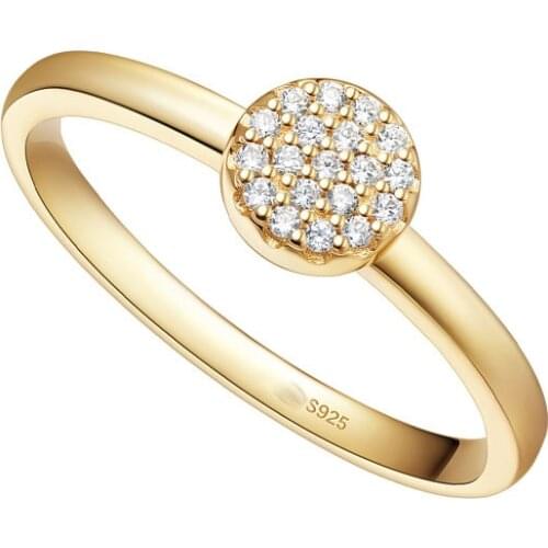 SLJELY Fashion Real 925 Sterling Silver Yellow Gold Color Simple Lucky Coin Zircon Ring Women Girls Fine Party Brand Jewelry