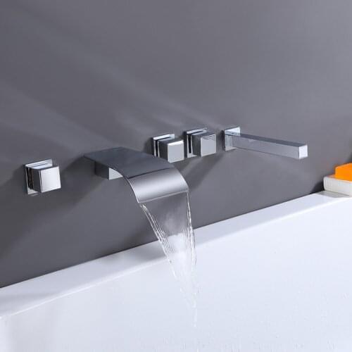 Wall Mounted Bathtub Faucet Roman Tub Filler Waterfall Spout with Handheld Shower Modern 5 Pieces Bathroom Bathtub Faucet Chrome