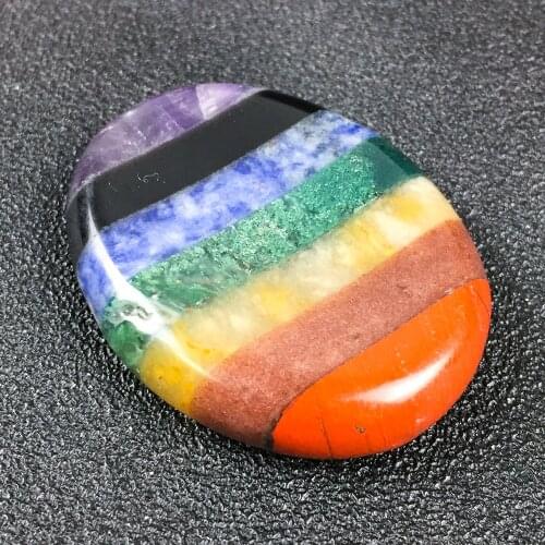 10x35x46mmOval Shape Natural Crystal Stone Seven Chakra Elliptical Scraping Board Massage Colorful Massager Energy Healing Stone