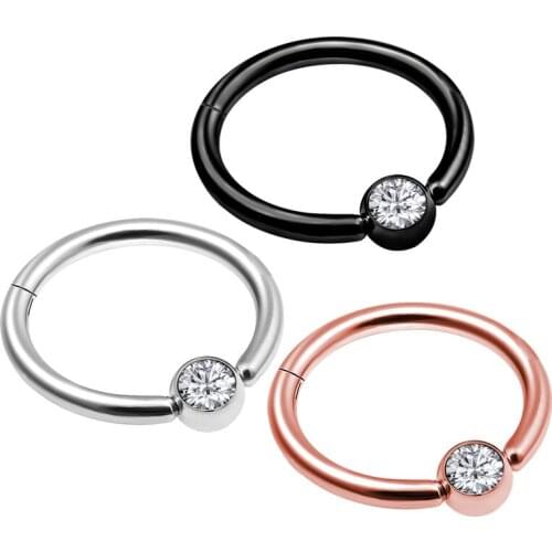 New Fashion 1pcs Nose Ring body piercing jewelry colorful Surgical Steel CZ Clicker Small Hoop Septum Body Jewelry For Women