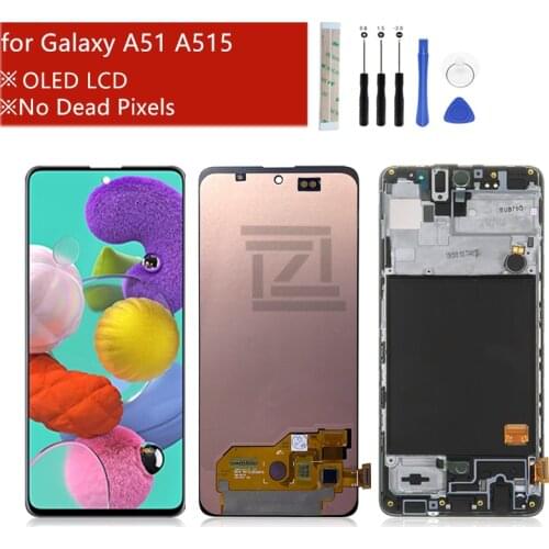 Super AMOLED For Samsung galaxy A51 A515 LCD display Touch Screen Digitizer Assembly with frame a515f screen replacement parts