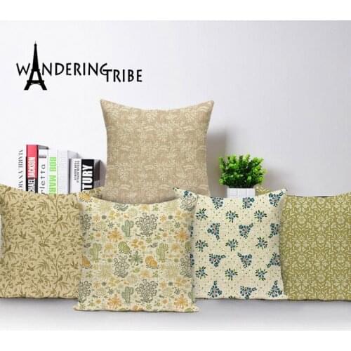 Flower Floral Grass Pillows 45*45 Farmhouse Home Decor Linen Pillow Case Green Plant Cushion Cover Custom Living Room Cushions