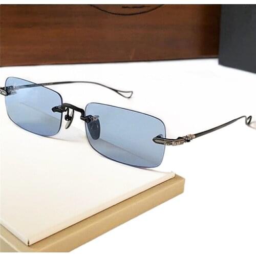 Luxury Design Titanium Rectangular Rimless Sunglasses UV400 55-19-143 Unisex Lightweight Men Fashion Retro-Vintage Carved Polari