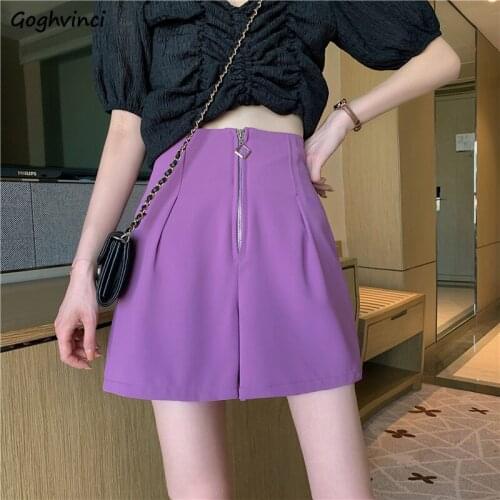 Shorts Women High Waist Solid Simple All-match Folds Zipper Ulzzang Streetwear Leisure Cool Elegant Office Lady Lovely Wide Leg