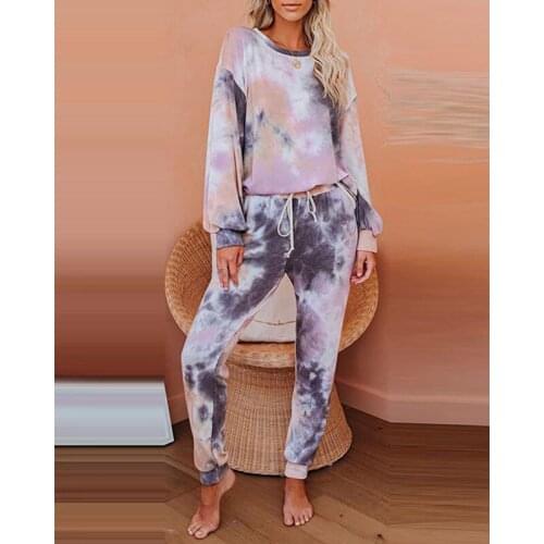 Tie Dye Tracksuit Women Two Piece Set Autumn Clothes Camouflage O-Neck Sweatshirt Top and Pants Suit Casual Lounge Wear Outfits