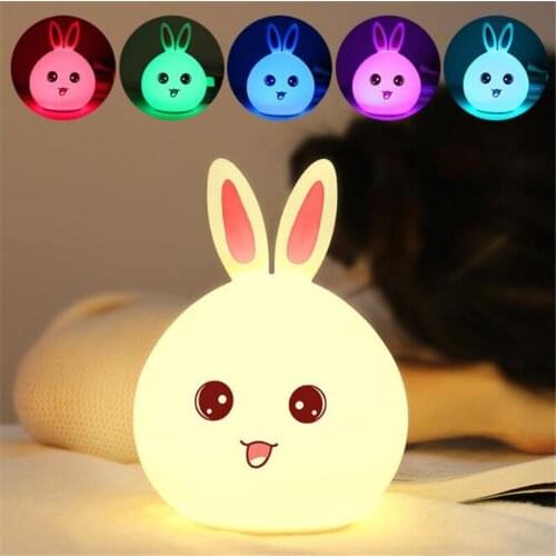 Rabbit LED Night Light For Children Baby Kids Bedside Lamp Multicolor Silicone Touch Sensor Tap Control Night light