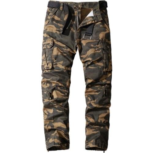 Tactical Pants Men Multi-pocket Washed Overalls Men Casual Straight Cotton Pants Male Cargo Pants Camouflage Long Trousers Men