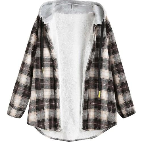 Plaid Button Printed Zip Up Hoodies Women Men Autumn Winter Thick Jackets Coat With Hooded Oversized Sweatshirts Bluzy Damskie