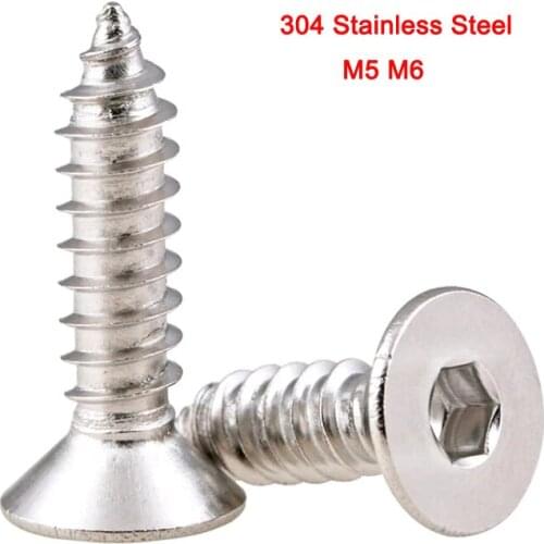 304 Stainless Steel Flat Head Screws Countersunk Head Hexagonal Self Tapping Screw M5 M6 10pcs