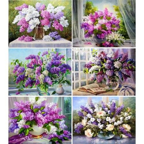 Yi Bright Full Diamond Embroidery Lilac Cross Stitch Handicraft Diamond Painting Flower Mosaic Window Needlework Home Decoration
