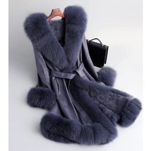 Natural Rabbit Fur Coat Female Real Fox Fur Collar Fur Liner Jacket Women Winter Clothes 2020 Korean Double Faced Top Hiver 0255