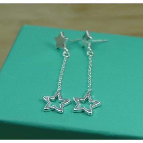 925 Sterling Silver Long Star/ Heart Stud Earrings For Woman Wedding Engagement Fashion Party Charm Jewelry Best Gift