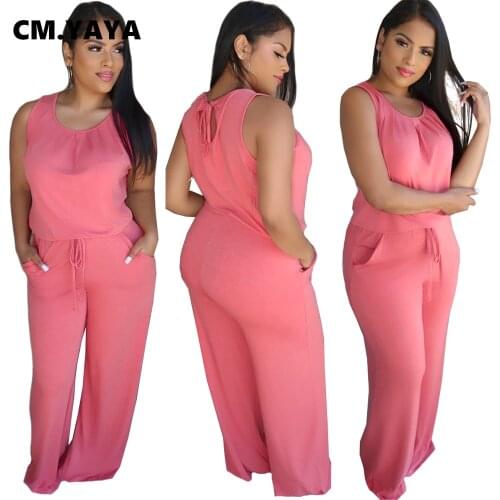 2020 Summer Women Sleeveless Loose Beach Jumpsuits O-Neck Pockets Rompers Night Club Party Bandage One Piece Outfits GL8266