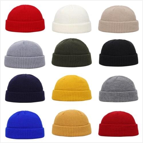 Winter Knit Mens Hat Skullcap Men Beanie Hat Winter Short Brimless Baggy Melon Cap Docker Fisherman Knitted Hat Women Z1212
