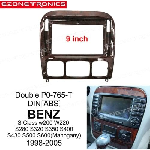 1/2Din Car CD DVD Frame Audio Fitting Adaptor Dash Trim Kits Facia Panel 9" For BENZ S Class W200 1998-2005 Double Radio Player
