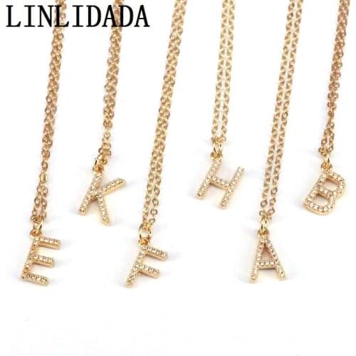10Pcs, Wholesale Cubic Zircon Alphabet Pendants Gold Color Copper A-Z Letter Pendant Necklace 26 Initial Jewelry