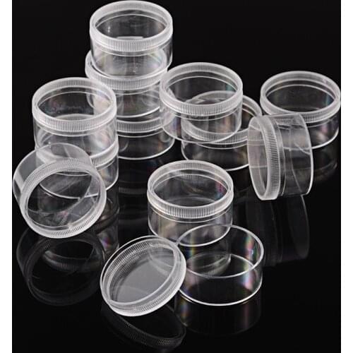 12pc Clear Plastic Jewelry Bead Storage Box Small Round Container Jars Make Up Organizer Empty Jar Nail Rhinestone Crystal Boxes