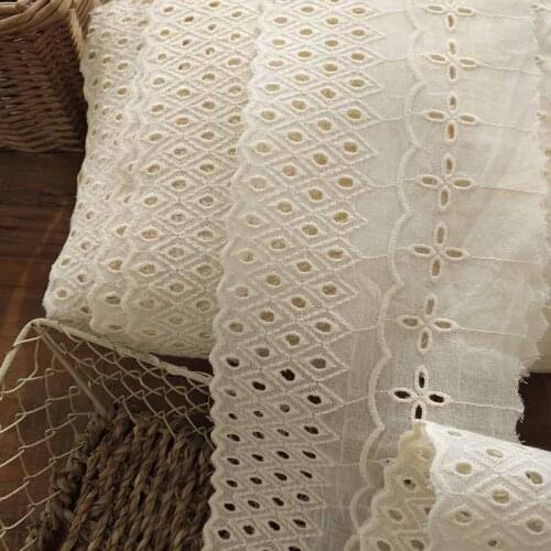 2Meters/Lot Hollow Out Floral Embroidered Beige Cotton Lace Ribbon DIY Crafts Supplies Curtain Decoration 11cm Wide Lace Trim