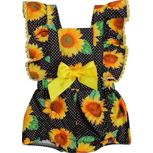2021 Summer Sun flower Baby Girls Ruffles Romper Infant Newborn Baby Jumpsuit Playsuit Bow Baby Infant Clothes