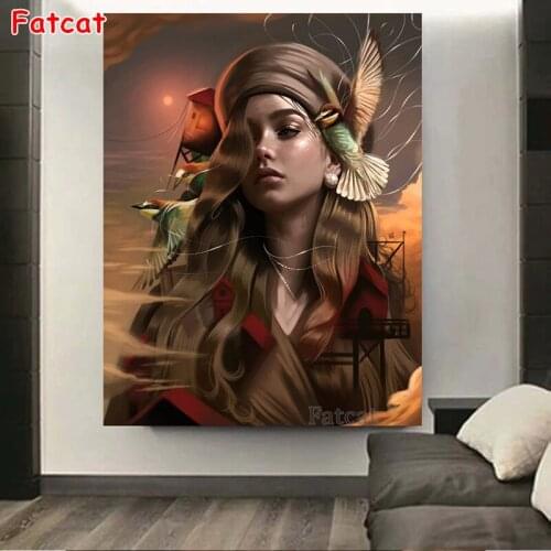 5D Diamond Painting Woman And Bird Full Square Round Rhinestone Embroidery Mosaic Cross Stitch Modern Home Decor Wall Art PP1680