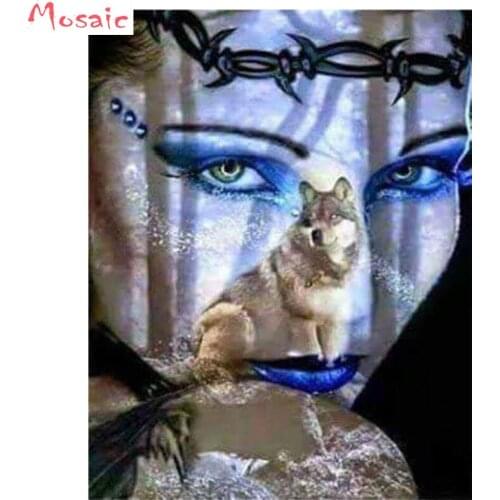 5d,square,Diamond painting Cross Stitch,Animals Wolf Girl Diamond Embroidery Christmas gift,Mosaic,diamond,Home Decoration