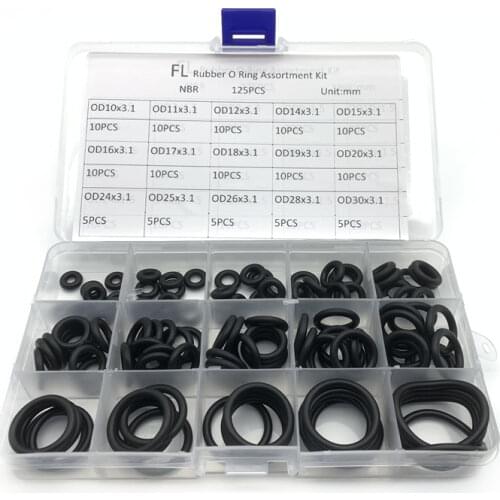 125pcs/ Box O Ring Rubber Thickness 3.1mm Assortment Black O-Ring Seals Set Nitrile Washers High Quality For Car Gasket