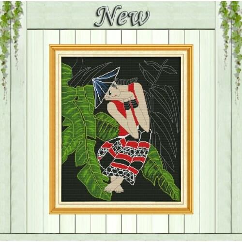 Banana beauty gril China women pastoral paintings counted on fabric DMC 11CT 14CT Cross Stitch kits,needlework Sets embroidery