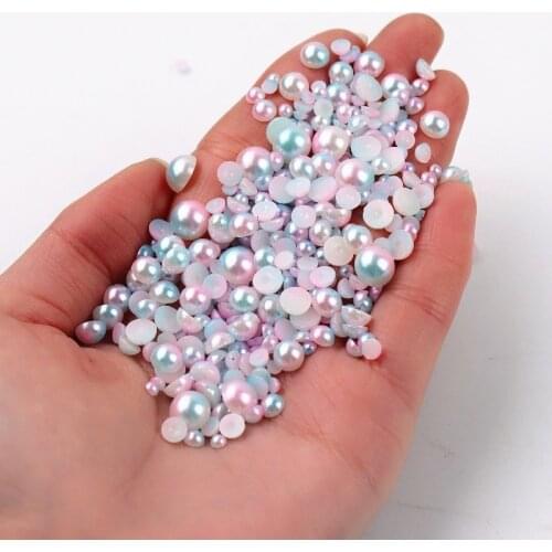 Mermaid Color Half Round Pearl 3-8mm Gradiented Flatback ABS Rhinestone Pearls Beads For DIY Nail Art Decorative Accessories